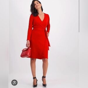 I.N.C. Red Wrap V-Neck Long Sleeve Dress
